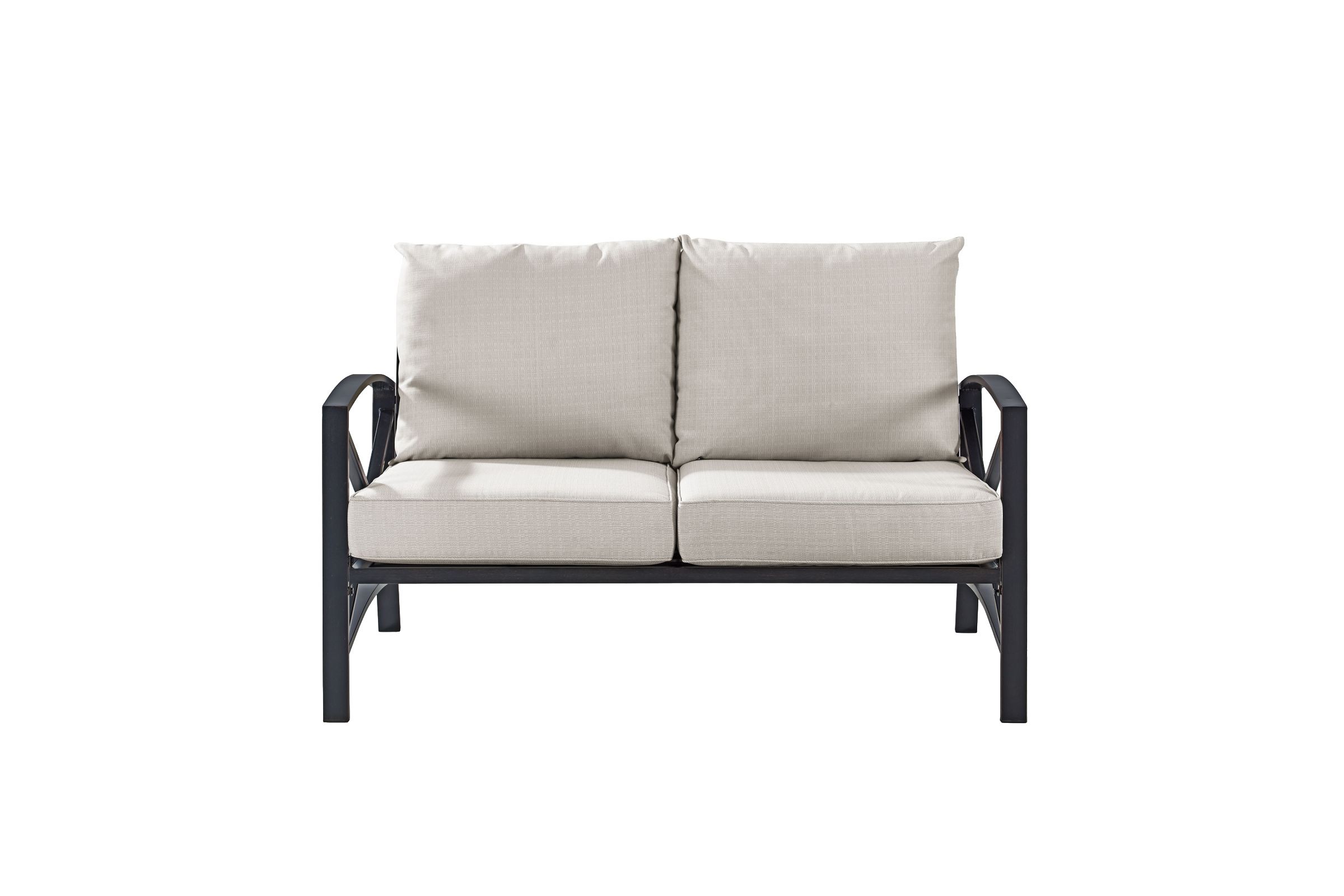 Kaplan Loveseat in Oiled Bronze with Oatmeal Cushions