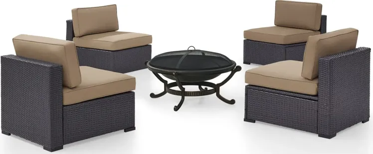 Biscayne Mocha 5 Piece Outdoor Chairs and Fire Pit Set