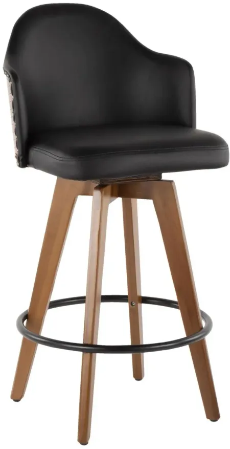 Ahoy Mid-Century Counter Stool in Walnut and Black Faux Leather by Lumisource