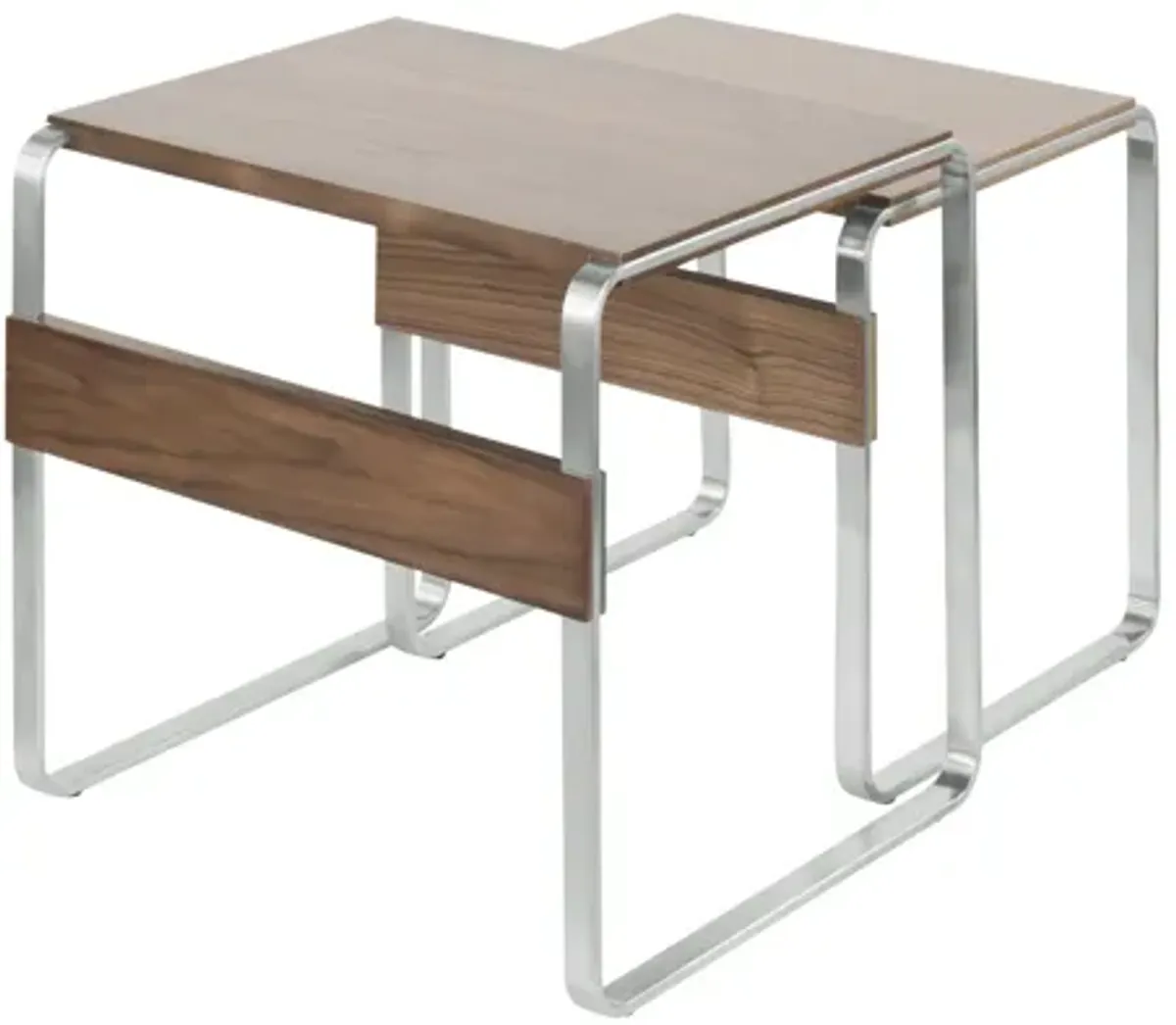 Tea Side Mid-Century Modern Nesting Tables in Stainless Steel and Walnut by Unisource