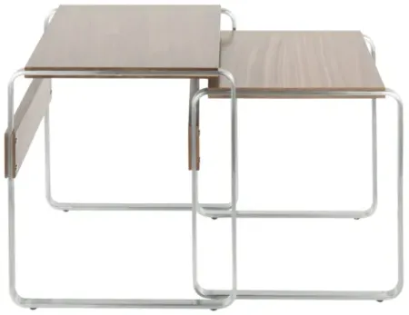 Tea Side Mid-Century Modern Nesting Tables in Stainless Steel and Walnut by Unisource