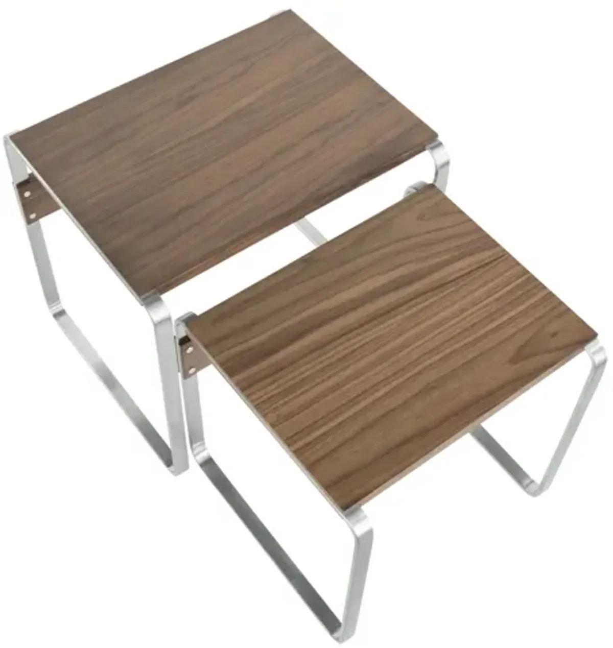 Tea Side Mid-Century Modern Nesting Tables in Stainless Steel and Walnut by Unisource