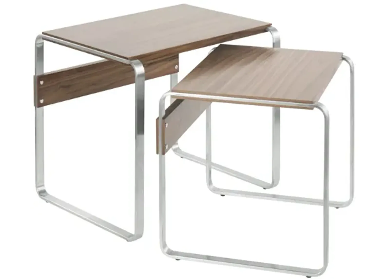 Tea Side Mid-Century Modern Nesting Tables in Stainless Steel and Walnut by Unisource