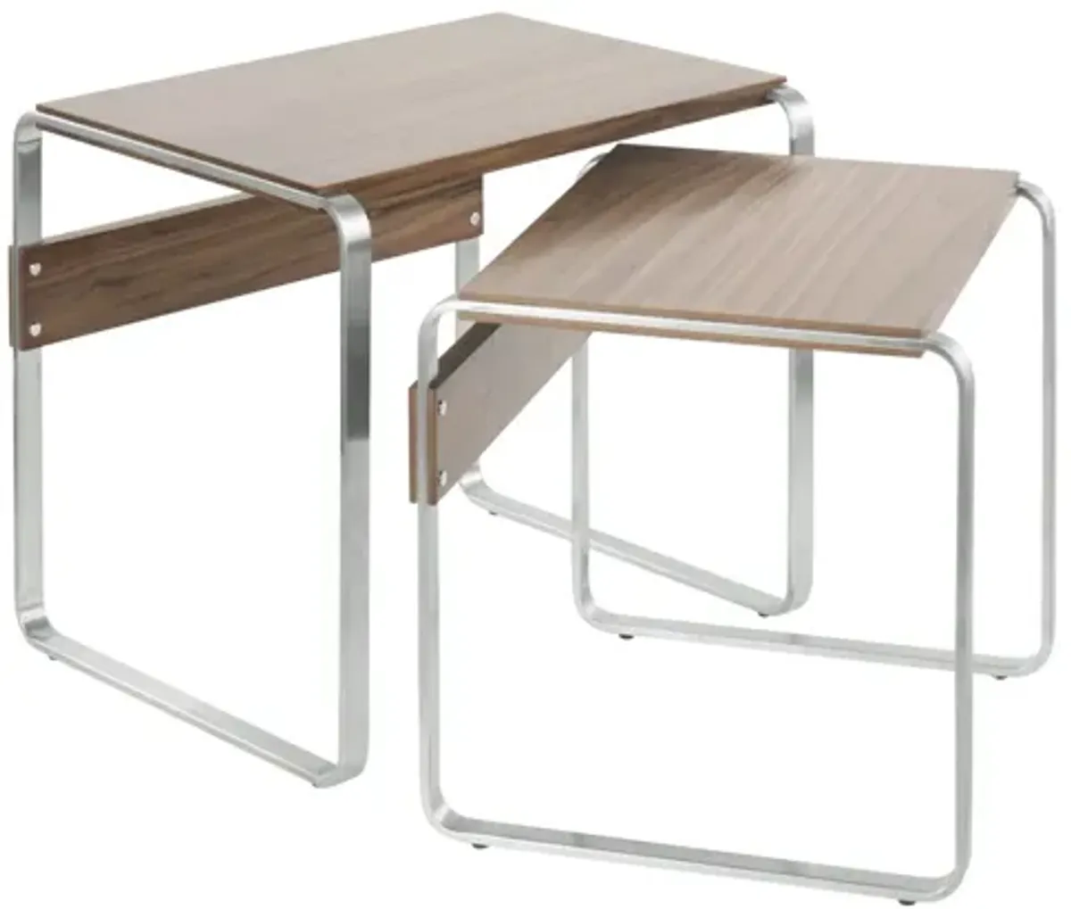 Tea Side Mid-Century Modern Nesting Tables in Stainless Steel and Walnut by Unisource