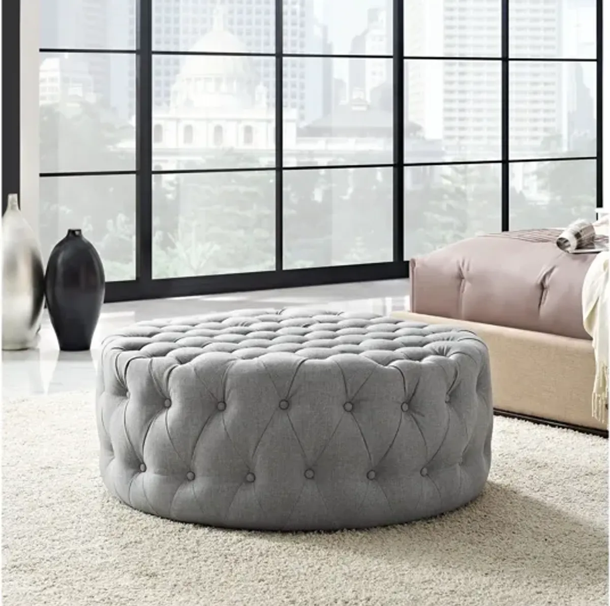 Amour Ottoman in Light Grey