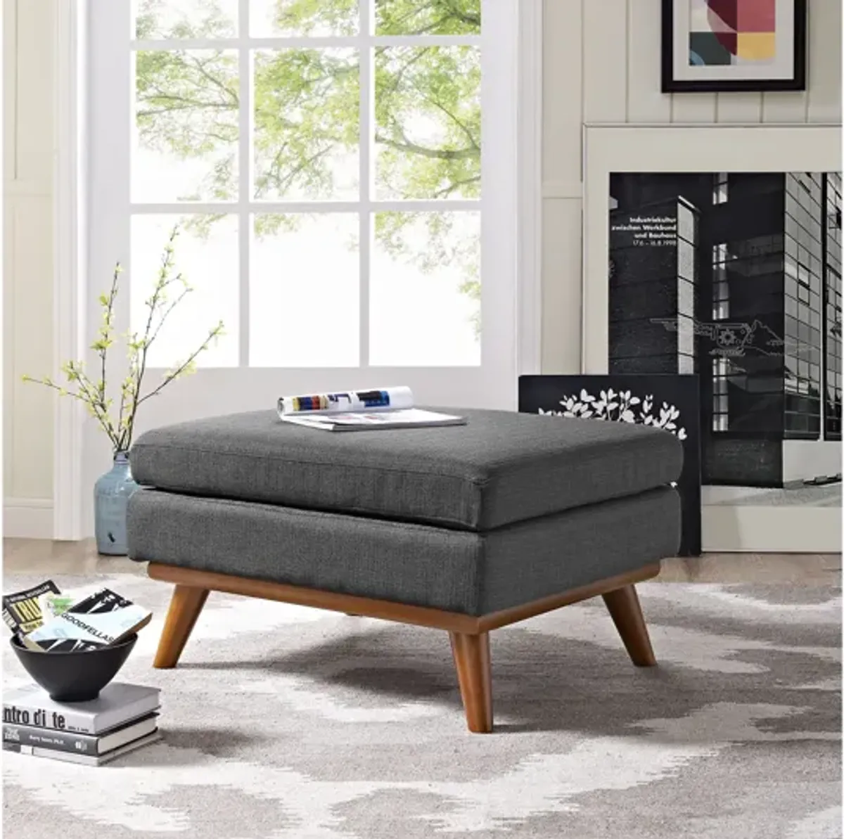 Engage Upholstered Fabric Ottoman in Grey