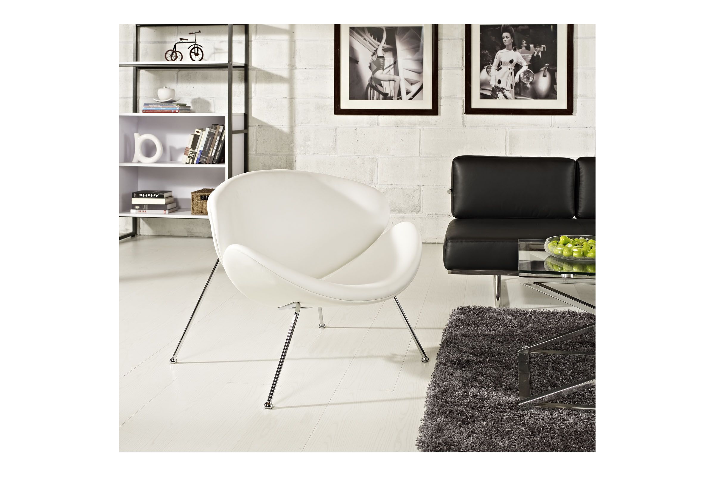 Nutshell Upholstered Vinyl Lounge Chair in White