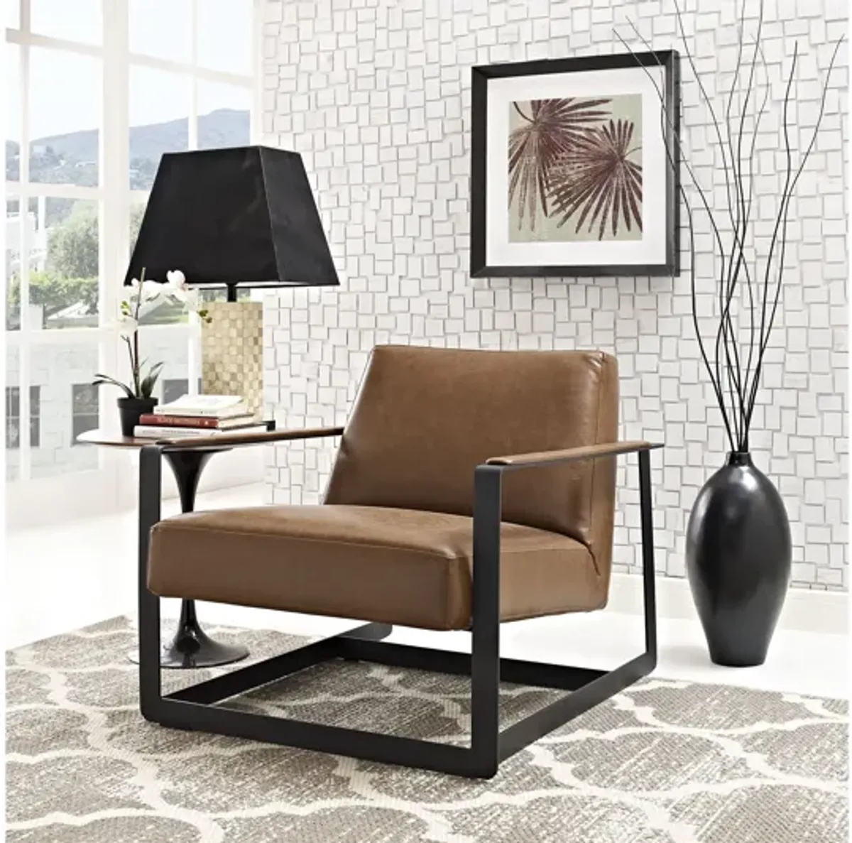 Seg Vegan Leather Accent Chair in Brown