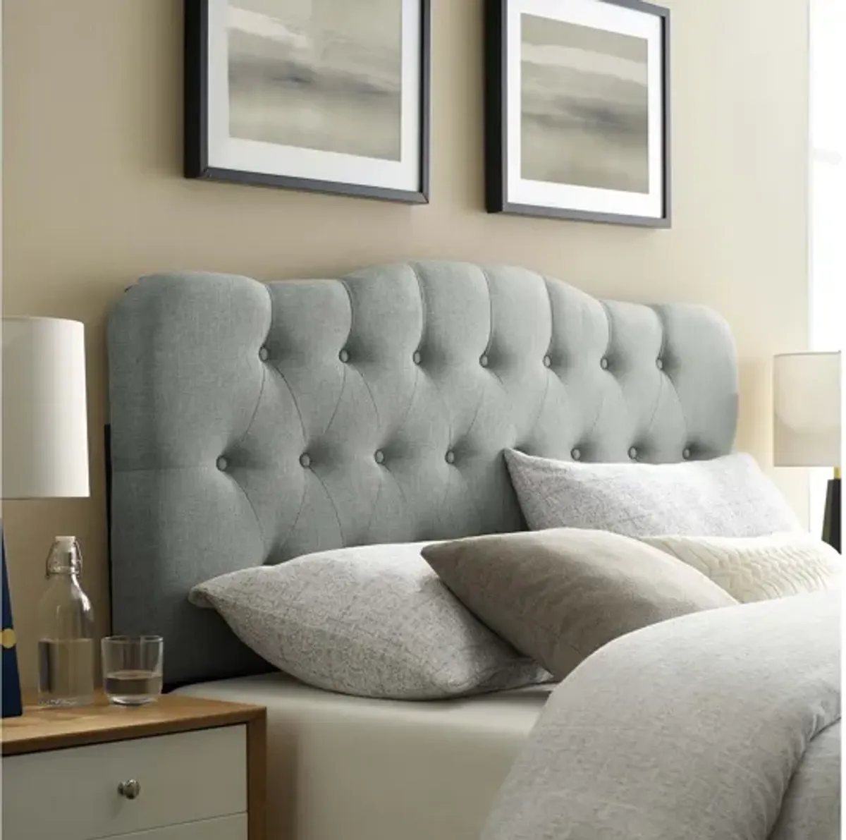 Annabel Full Upholstered Headboard in Grey