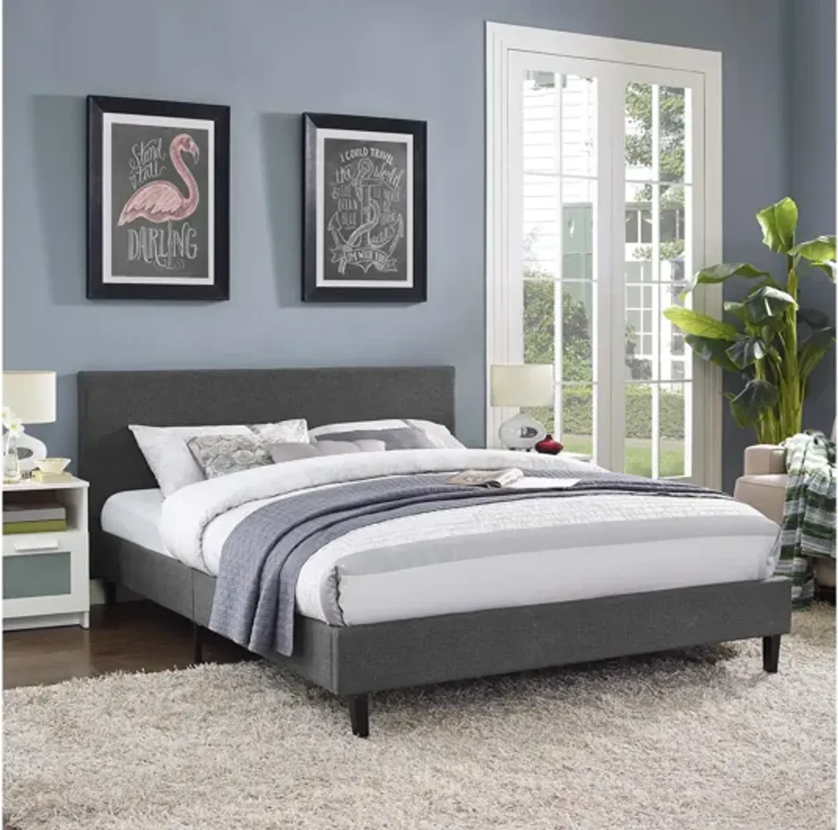 Anya Full Fabric Bed in Grey