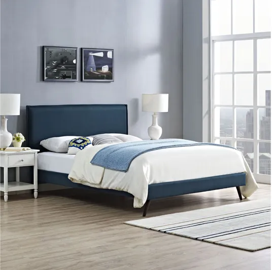 Camille Queen Fabric Platform Bed with Round Splayed Legs in Azure by ...