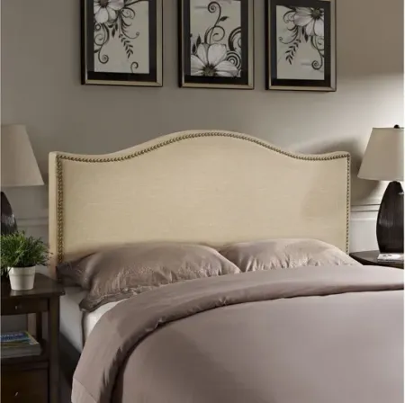 Curl Queen Nailhead Upholstered Headboard in Cafe