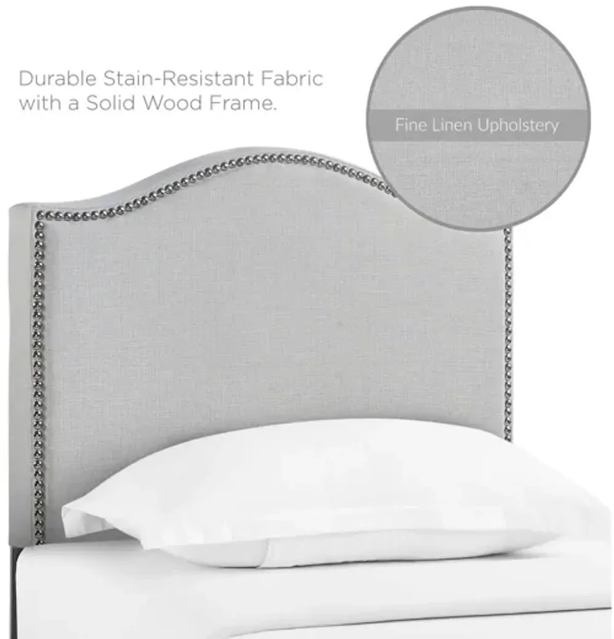 Curl Twin Nailhead Upholstered Headboard in Sky Grey