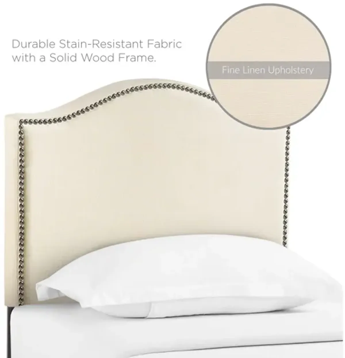 Curl Twin Nailhead Upholstered Headboard in Ivory