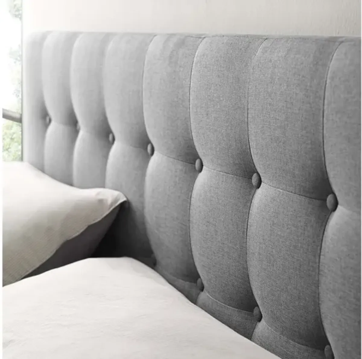 Emily King Upholstered Fabric Headboard in Grey