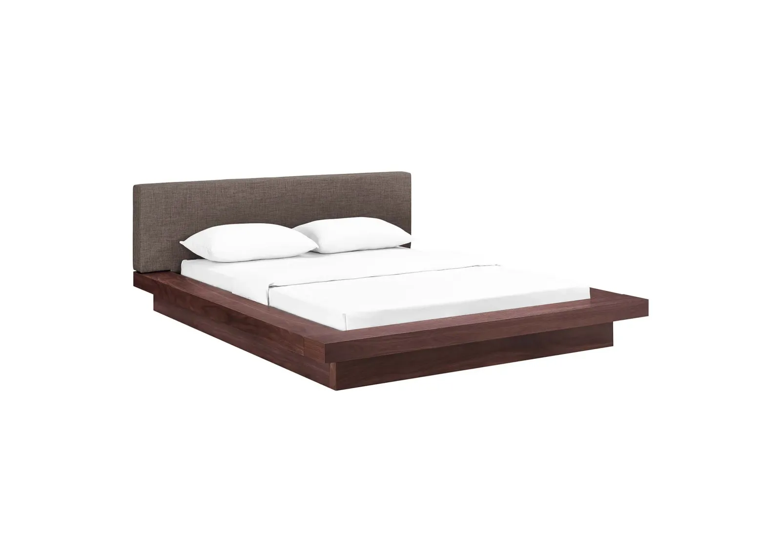 Freja Queen Fabric Platform Bed in Walnut Brown