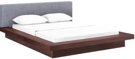 Freja Queen Fabric Platform Bed in Walnut Grey