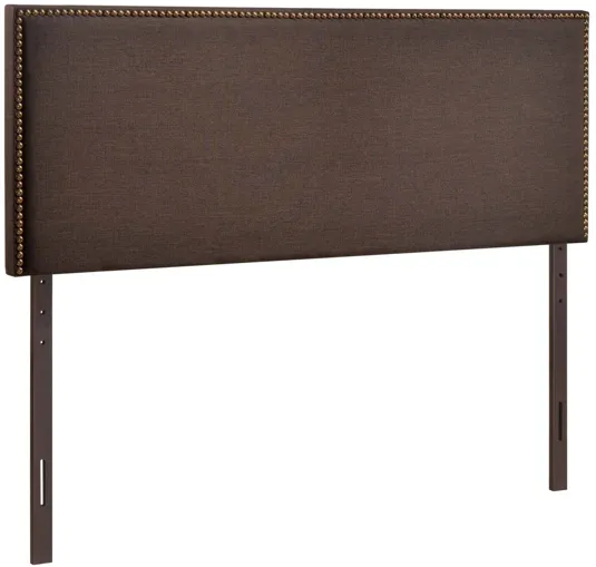 Region Queen Nailhead Upholstered Headboard in Dark Brown