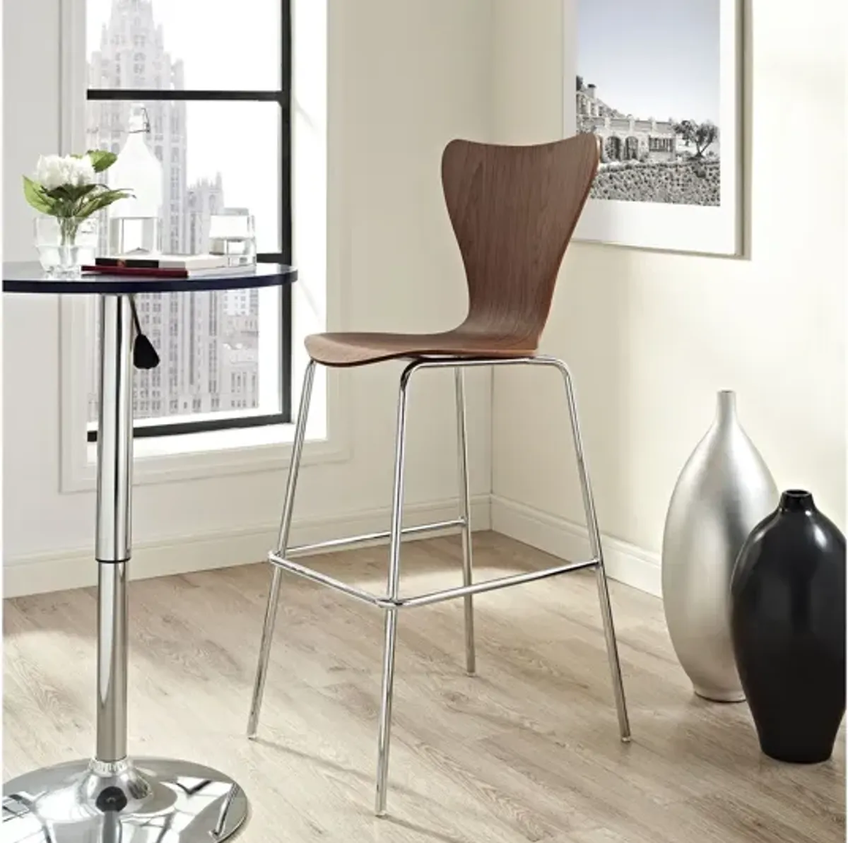 Ernie Wood Bar Stool in Walnut