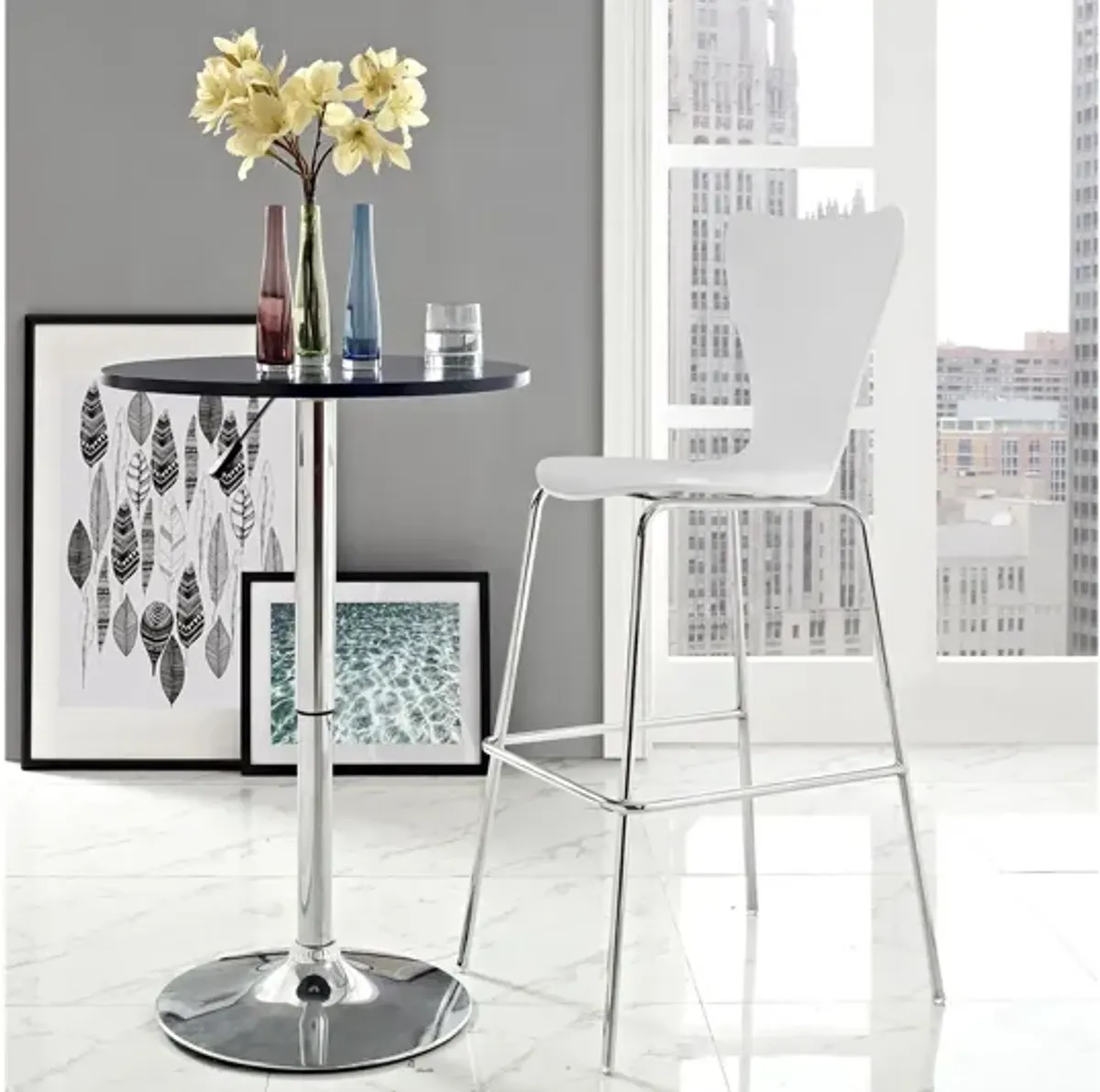 Ernie Wood Bar Stool in White