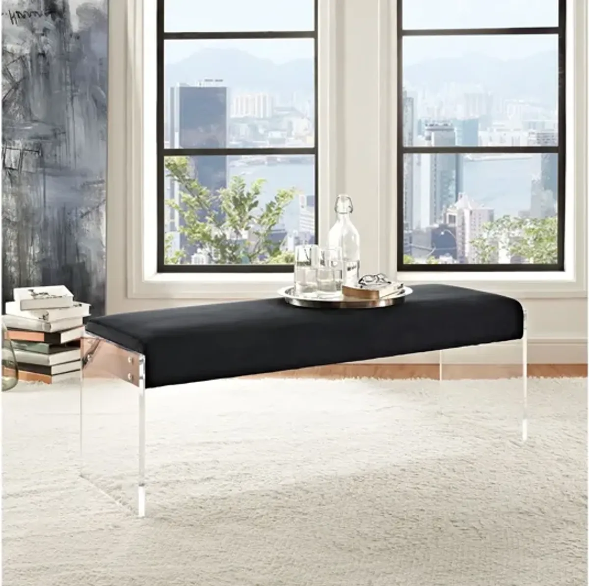 Roam Velvet Bench in Black