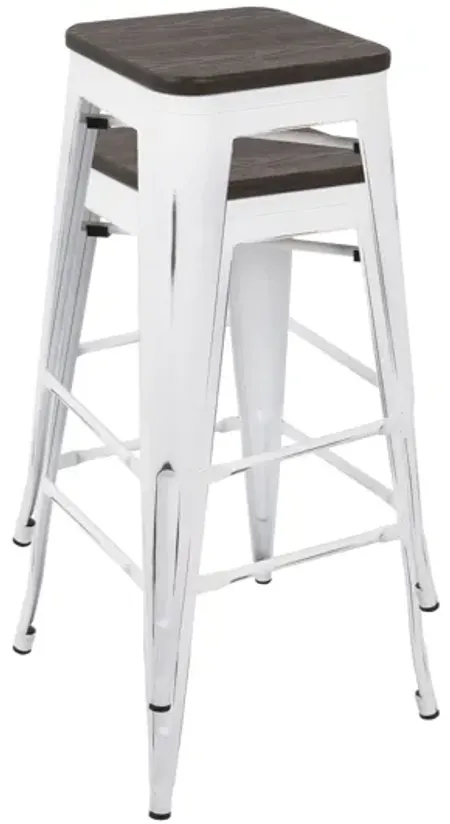 Oregon Industrial Stackable Barstool in Vintage White and Espresso by LumiSource - Set of 2