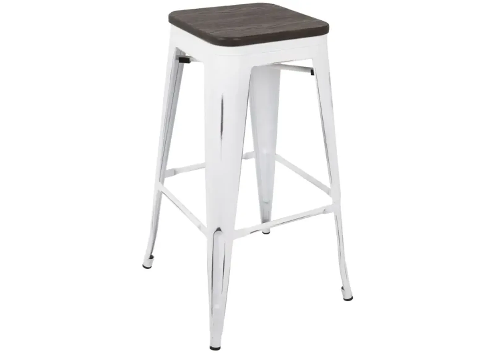 Oregon Industrial Stackable Barstool in Vintage White and Espresso by LumiSource - Set of 2