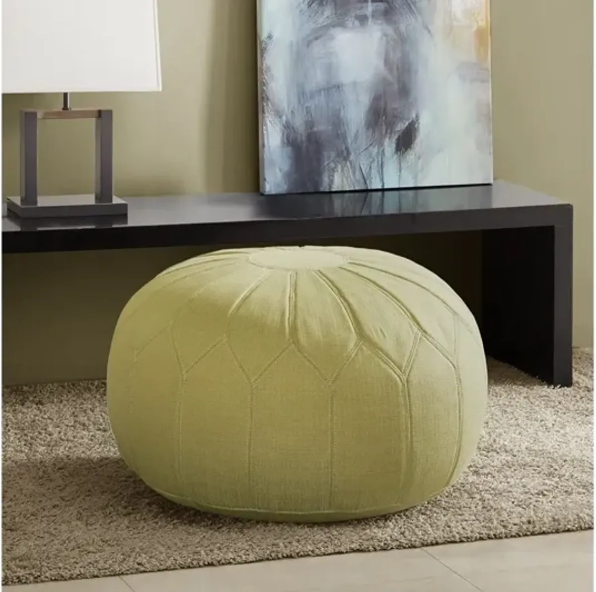 Kelsey Round Pouf Ottoman in Green by Madison Park