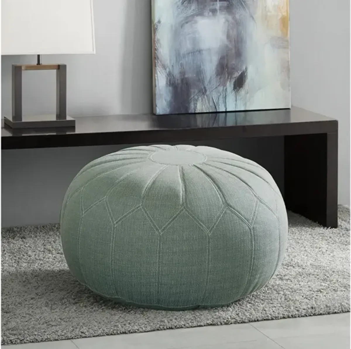 Kelsey Round Pouf Ottoman in Seafoam by Madison Park