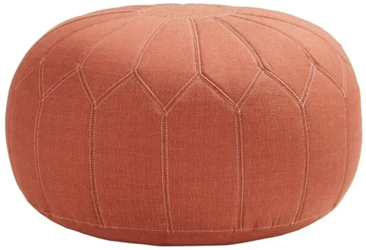 Kelsey Round Pouf Ottoman in Orange by Madison Park