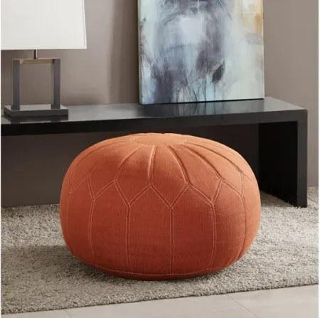 Kelsey Round Pouf Ottoman in Orange by Madison Park