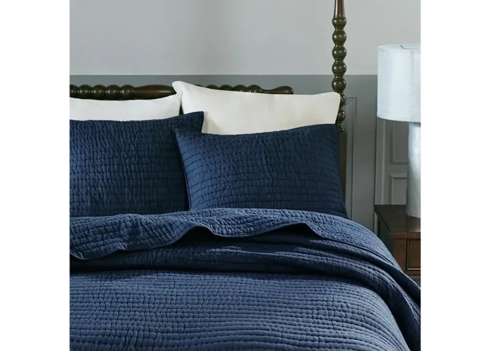 Serene Cotton Hand Quilted Blue Full/Queen Coverlet Set