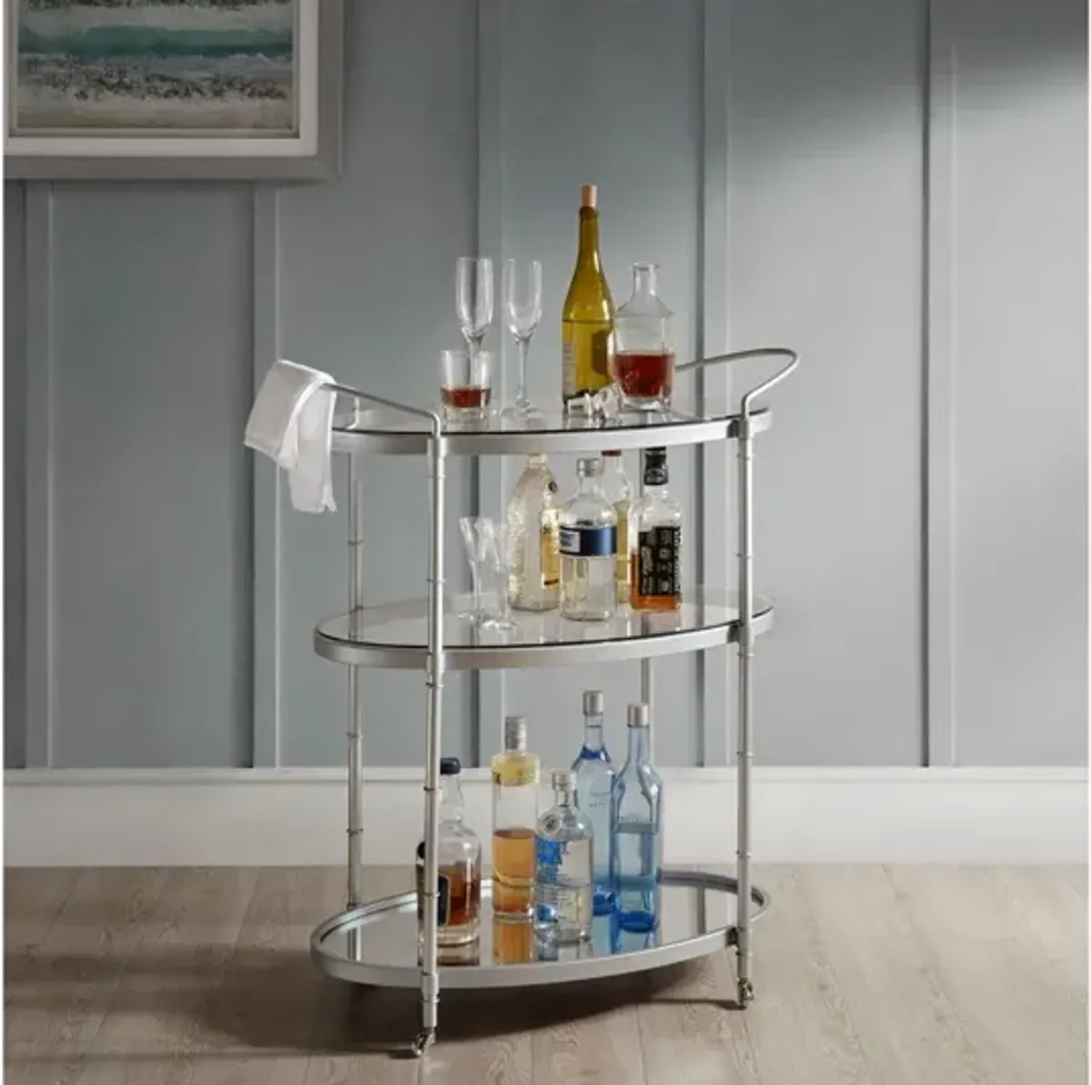 Lauren Bar Cart in Silver by Madison Park Signature