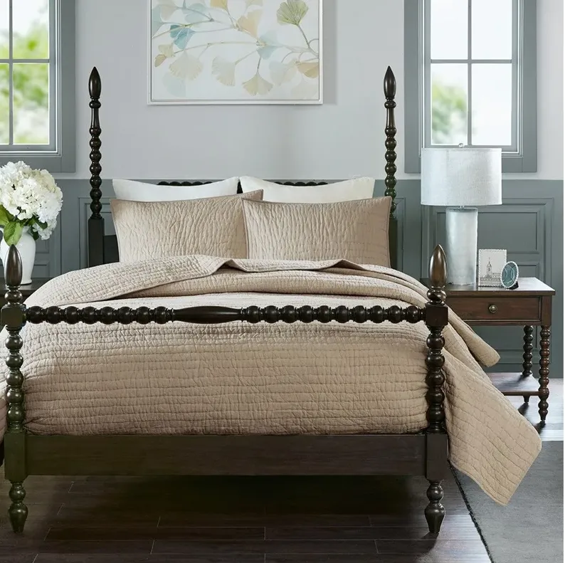 Serene Cotton Hand Quilted Linen King Coverlet Set