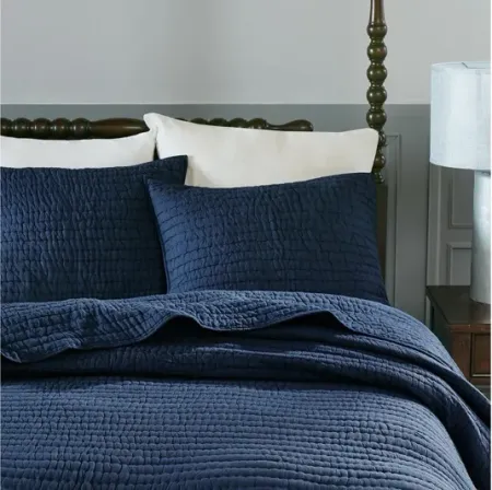 Serene Cotton Hand Quilted Blue King Coverlet Set