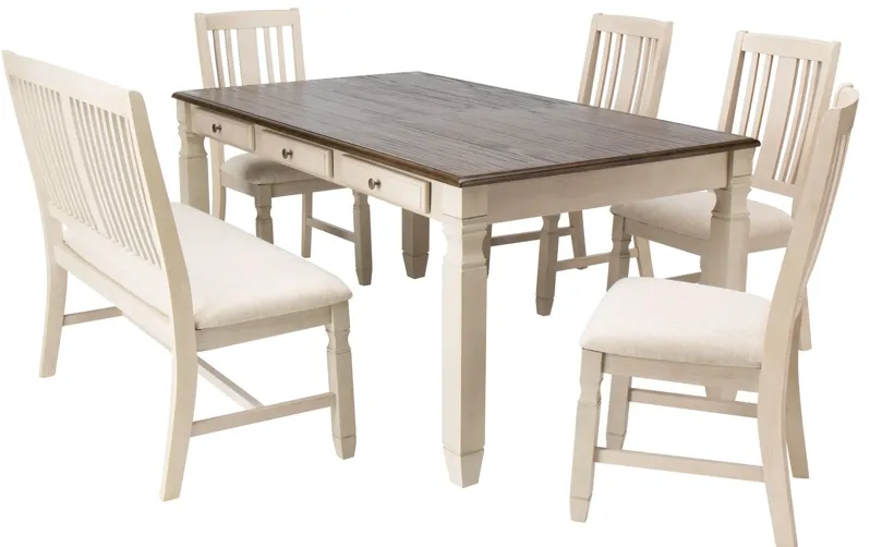 Venus Dining Table + 4 Side Chairs + Bench
