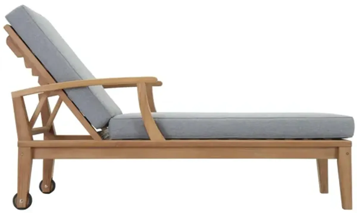 Marina Outdoor Patio Teak Single Chaise in Natural Grey