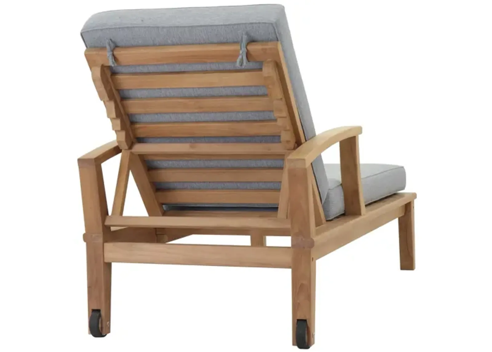 Marina Outdoor Patio Teak Single Chaise in Natural Grey