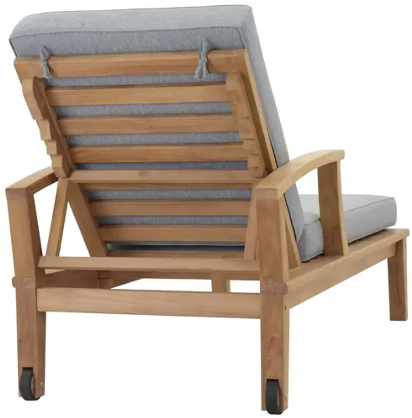 Marina Outdoor Patio Teak Single Chaise in Natural Grey