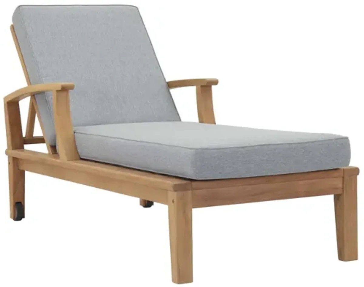 Marina Outdoor Patio Teak Single Chaise in Natural Grey