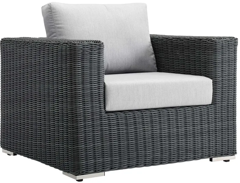 Summon Outdoor Patio Wicker Rattan Sunbrella Armchair in Grey