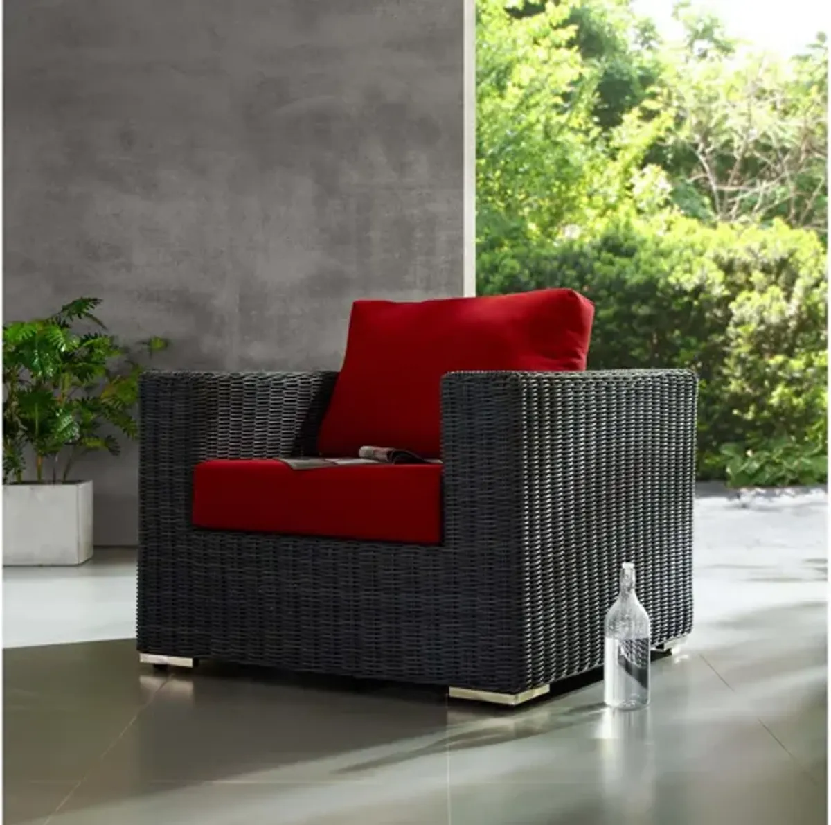 Summon Outdoor Patio Wicker Rattan Sunbrella Armchair in Red