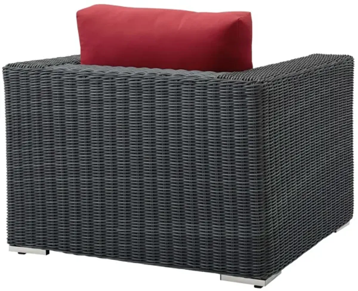 Summon Outdoor Patio Wicker Rattan Sunbrella Armchair in Red