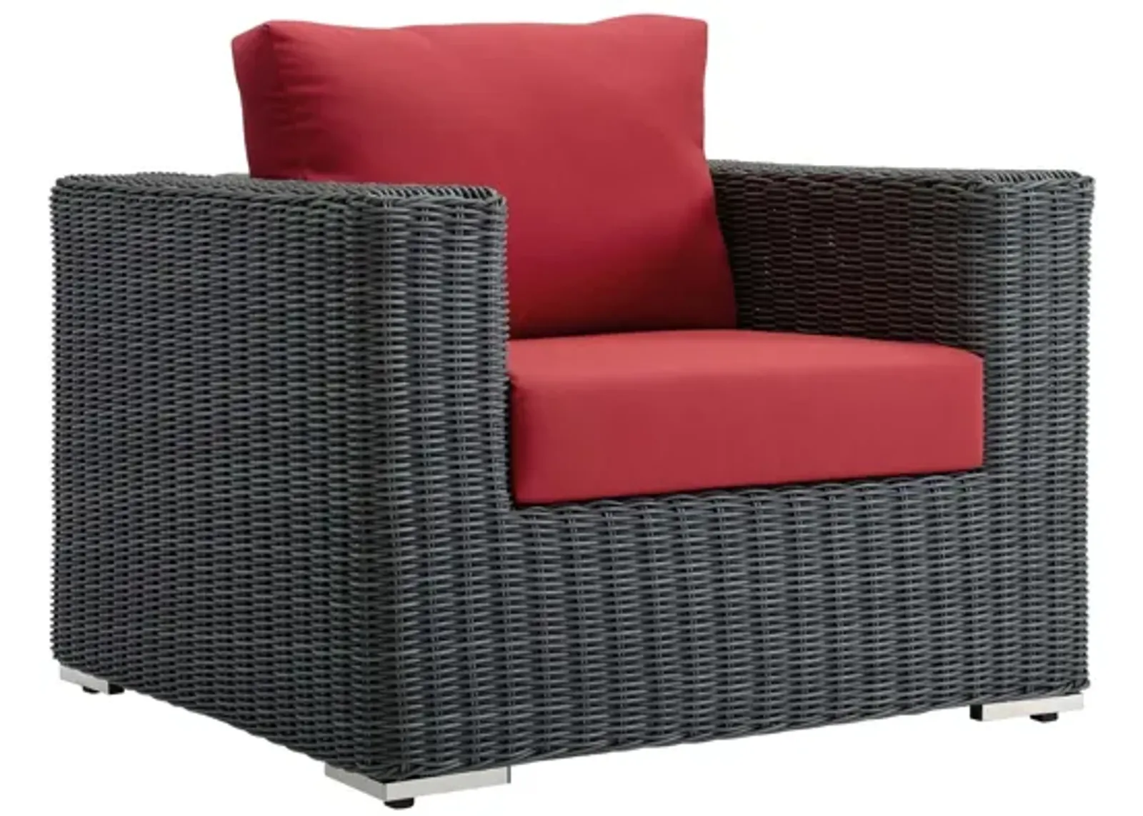 Summon Outdoor Patio Wicker Rattan Sunbrella Armchair in Red