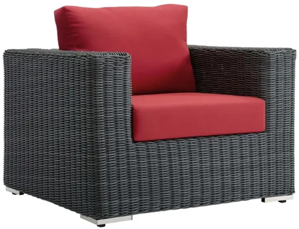 Summon Outdoor Patio Wicker Rattan Sunbrella Armchair in Red