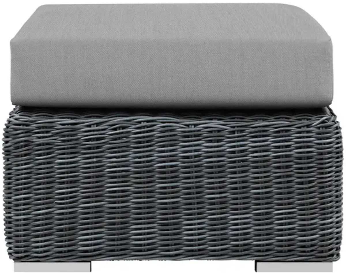 Summon Outdoor Patio Wicker Rattan Sunbrella Ottoman in Grey