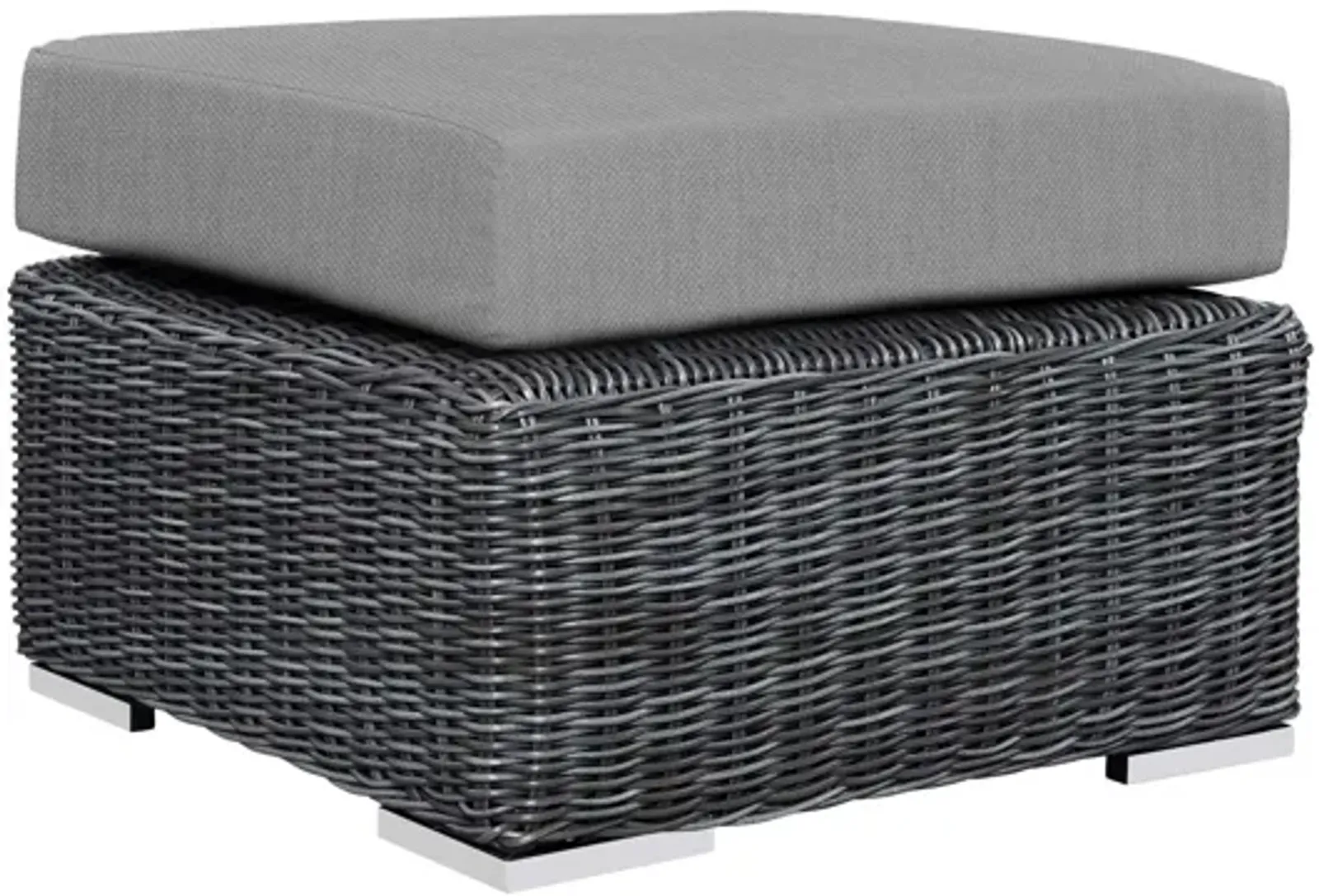 Summon Outdoor Patio Wicker Rattan Sunbrella Ottoman in Grey