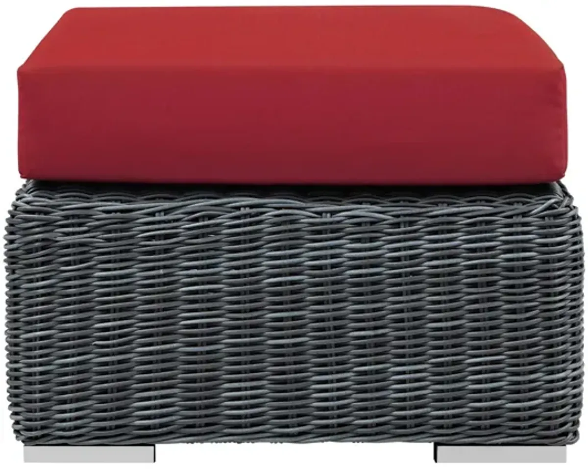 Summon Outdoor Patio Wicker Rattan Sunbrella Ottoman in Red