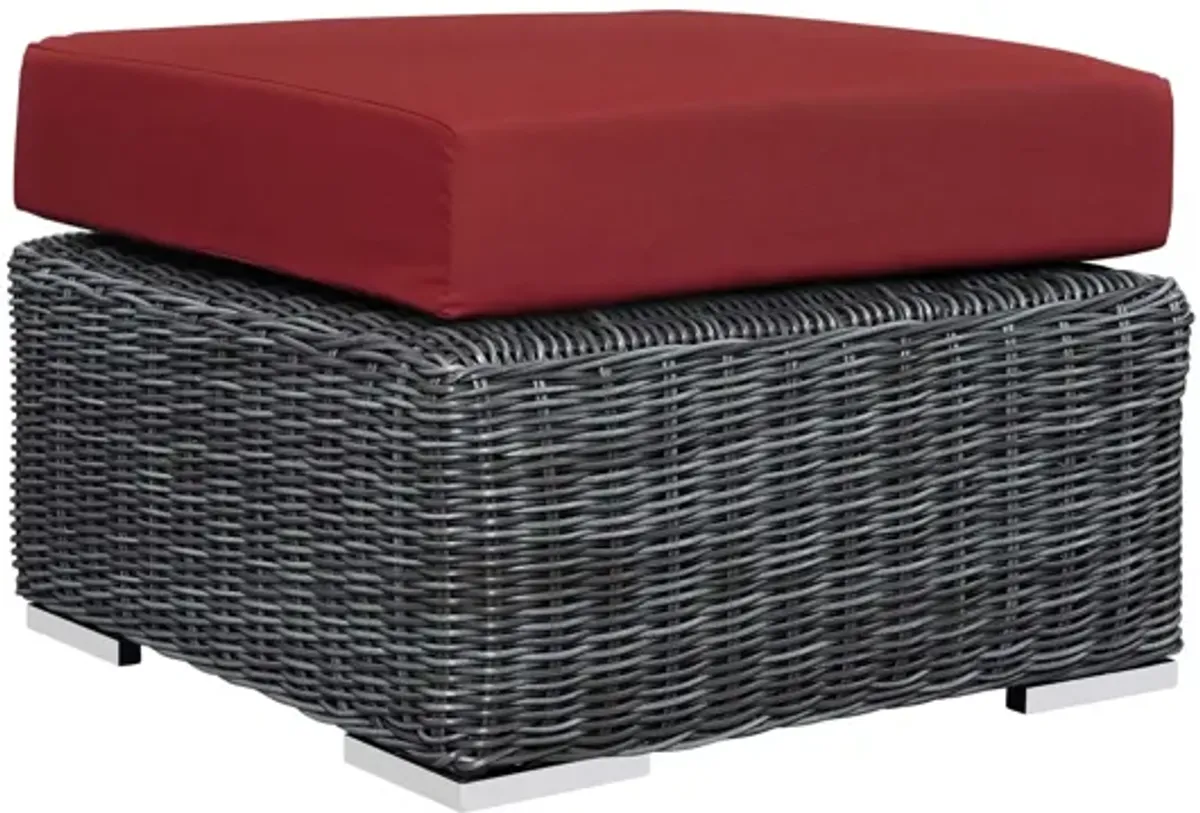 Summon Outdoor Patio Wicker Rattan Sunbrella Ottoman in Red