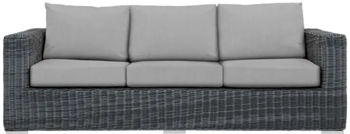 Summon Outdoor Patio Wicker Rattan Sunbrella Sofa in Grey